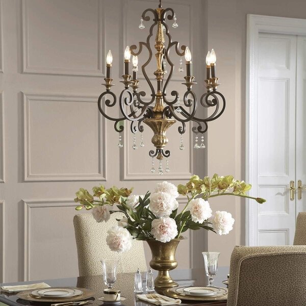 Quoizel QZ-MARQUETTE6-A - Candelabru suspendat pe lanț MARQUETTE 6xE14/60W/230V bronz