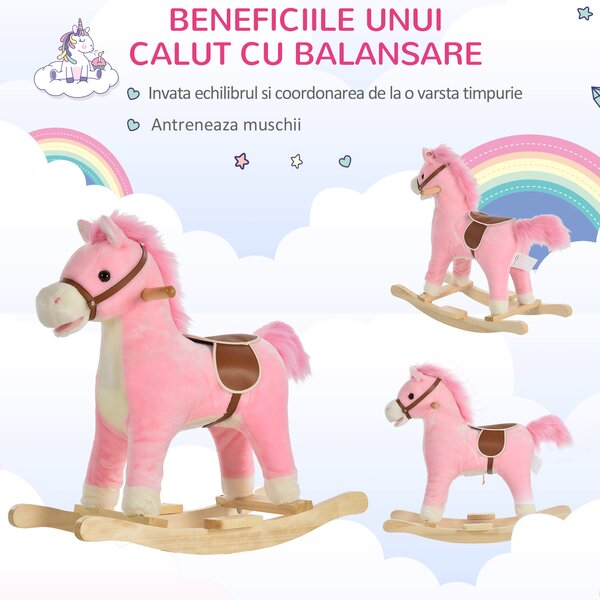 HOMCOM Cal tip Balansoar Jucarie cu Sunete Realiste leagan pentru Copii 36-72 Luni, Include 2 Baterii AA, Roz | Aosom Romania