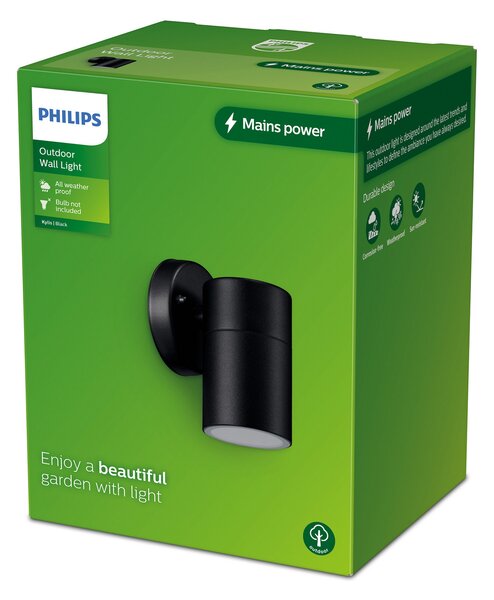 Philips Aplică de exterior Kylis, 1 lumină, Negru, Oțel inoxidabil, Modern