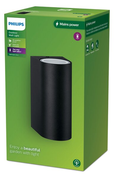 Philips Aplică pentru exterior Nightingale, 2 lumini, Negru, Aluminiu, Modern