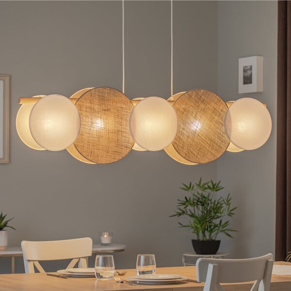 TK Lighting Lampă suspendată Pulse, abajururi din iută, maro natural/alb, 5 lumini, reglabil, Maro / Rugină, Camera de zi / sufragerie, Țesătură / Textil