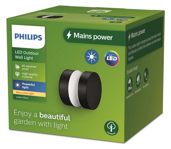 Philips Aplică de exterior cu LED Laven, înălțime 10 cm, Negru, Oțel inoxidabil