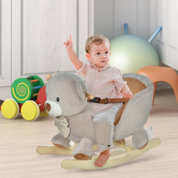 Cal tip Balansoar HOMCOM in Forma de Urs leagan cu Sunete, Calut tip jucarie moale pentru Copii 18-36 luni Interactiv, Gri, 60x33x50cm | Aosom Romania