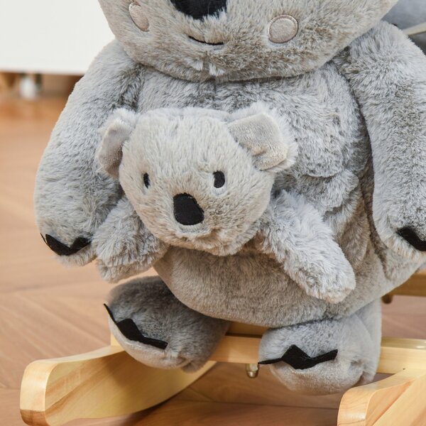 HOMCOM Koala Balansoar cu Sunete, Leagăn de Pluș și Lemn pentru Copii 18-36 Luni, Gri, 60x33x50cm | Aosom Romania