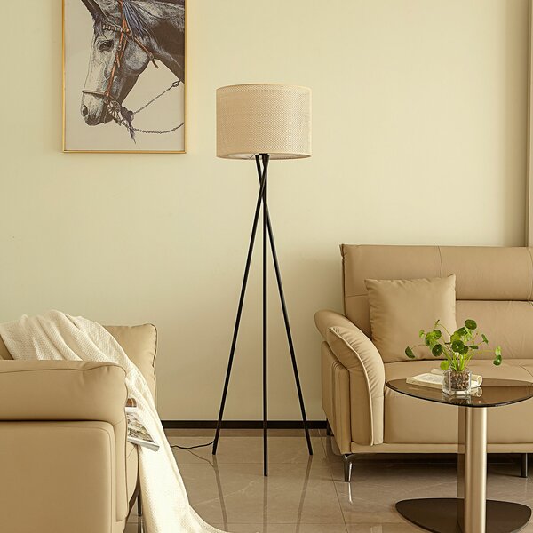 Lindby Lampă de podea Soula, Ø 40 cm, bej, plastic, E27, Bej, Camera de zi / sufragerie, Plastic, Casă de țară / Rustic, Tripod