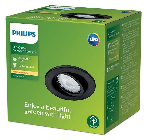 Philips Lumină exterioară încastrată Fresco, negru, oțel inoxidabil, GU10, Negru, Oțel inoxidabil, Modern, Corpuri de iluminat încastrate rotunde