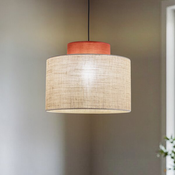 TK Lighting Lampă suspendată Duo, Ø 20 cm, maro ruginiu/maro natural, iută, reglabil, Maro / Rugină, Camera de zi / sufragerie, Țesătură / Textil