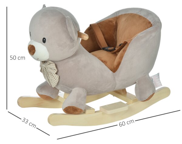 Cal tip Balansoar HOMCOM in Forma de Urs leagan cu Sunete, Calut tip jucarie moale pentru Copii 18-36 luni Interactiv, Gri, 60x33x50cm | Aosom Romania