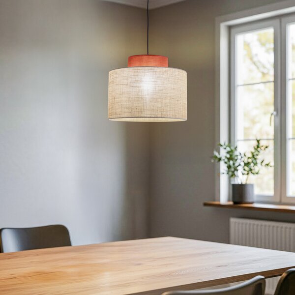 TK Lighting Lampă suspendată Duo, Ø 20 cm, maro ruginiu/maro natural, iută, reglabil, Maro / Rugină, Camera de zi / sufragerie, Țesătură / Textil