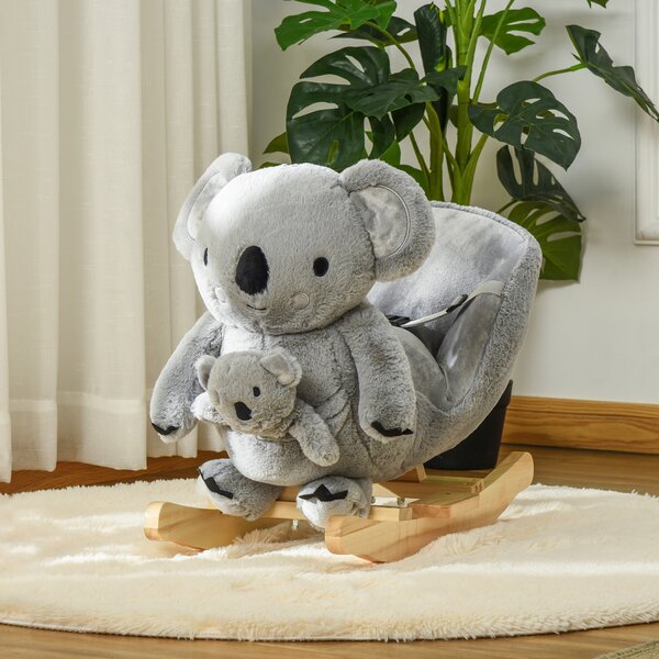 HOMCOM Koala Balansoar cu Sunete, Leagăn de Pluș și Lemn pentru Copii 18-36 Luni, Gri, 60x33x50cm | Aosom Romania