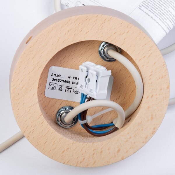 Lustră suspendată pe cablu WOODSTOCK 2xE27/15W/230V lemn/crem