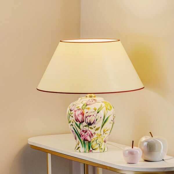 Menzel Living - lampă de masă cu picior floral, Alb, Camera de zi / sufragerie, Plastic