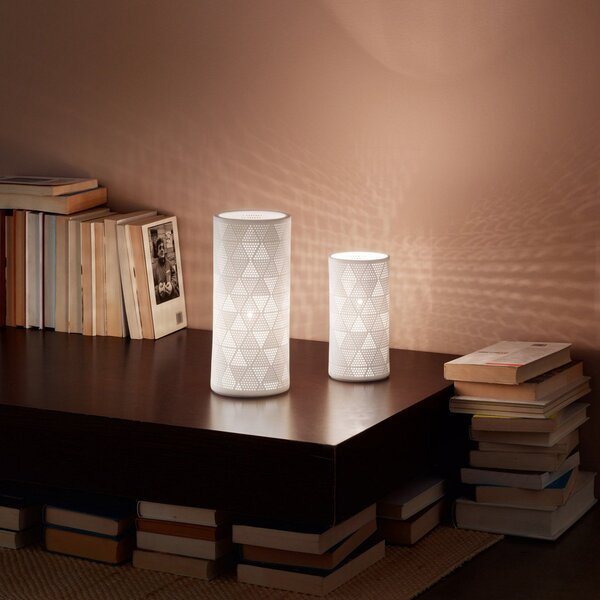 Fabas Luce Lampă de masă Micol din ceramică, înălțime 20 cm, Alb, Camera de zi / sufragerie, Ceramică, Modern