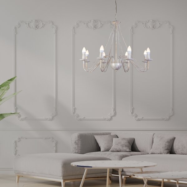 Candelabru pe lanț MALBO 8xE14/10W/230V alb/auriu/patină