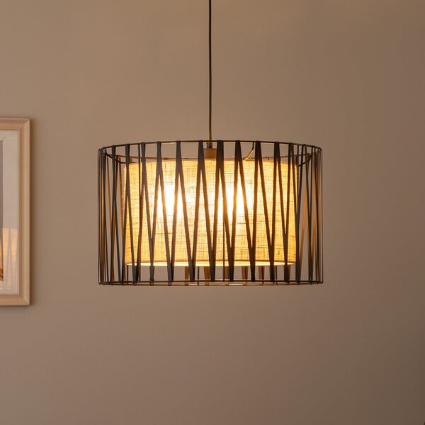 TK Lighting Suspensie Harmony, negru, iută naturală, Ø 50 cm, reglabil, Negru, Camera de zi / sufragerie, Metal, Modern