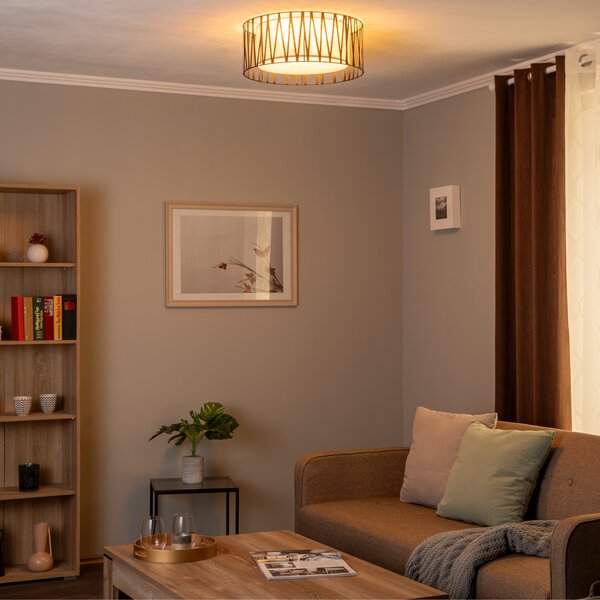 TK Lighting Plafonieră Harmony, negru, iută naturală, Ø 50 cm, reglabil, Negru, Camera de zi / sufragerie, Metal, Modern