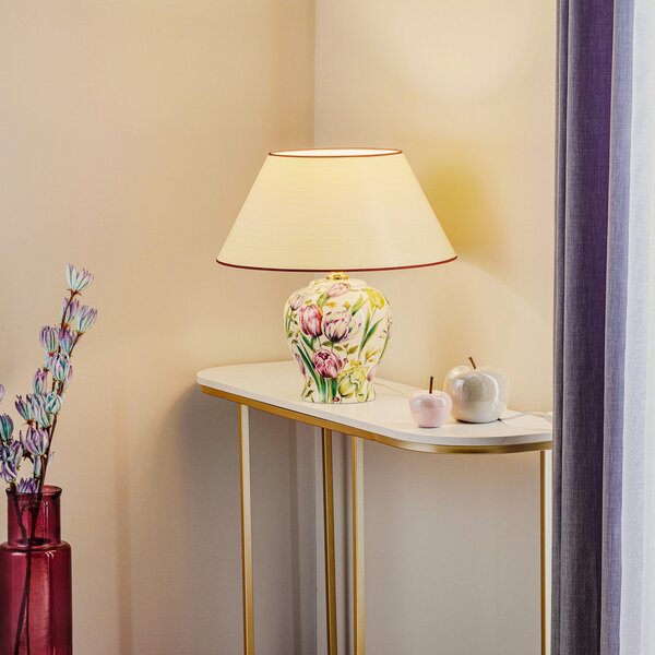 Menzel Living - lampă de masă cu picior floral, Alb, Camera de zi / sufragerie, Plastic