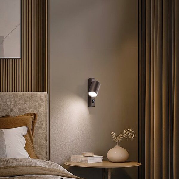 TK Lighting Spot de perete Top, reglabil, comutator, maro, flacără unică, Maro / Rugină, Camera de zi / sufragerie, Metal, Modern