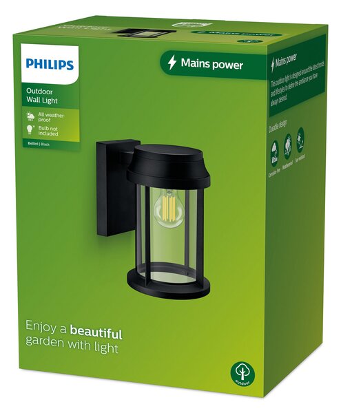 Philips Lampă de perete pentru exterior Bellini, Ø 16 cm, reglabil, Negru, Aluminiu, Modern, Soclu de perete jos
