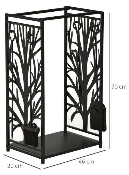 HOMCOM Rack din lemn de ars Suport lemne 4 scule din otel Max. 100kg negru