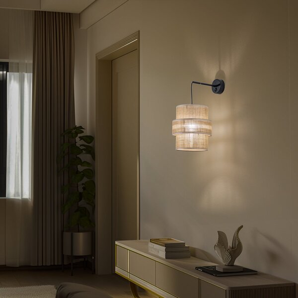 TK Lighting Aplică Calisto, iută, maro natural, întrerupător, Maro / Rugină, Camera de zi / sufragerie, Țesătură / Textil, Perete rotund