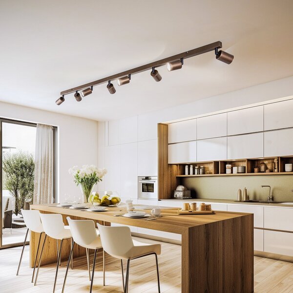 TK Lighting Spot de plafon Top, reglabil, maro, liniar cu opt flăcări, reglabil, Maro / Rugină, Camera de zi / sufragerie, Metal, Modern, Plafon cu flacără multiplă