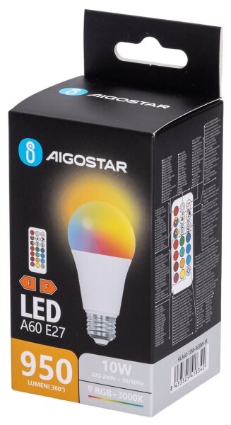 Aigostar - Bec LED RGBW reglabil A60 E27/10W/230V 3000K + telecomandă