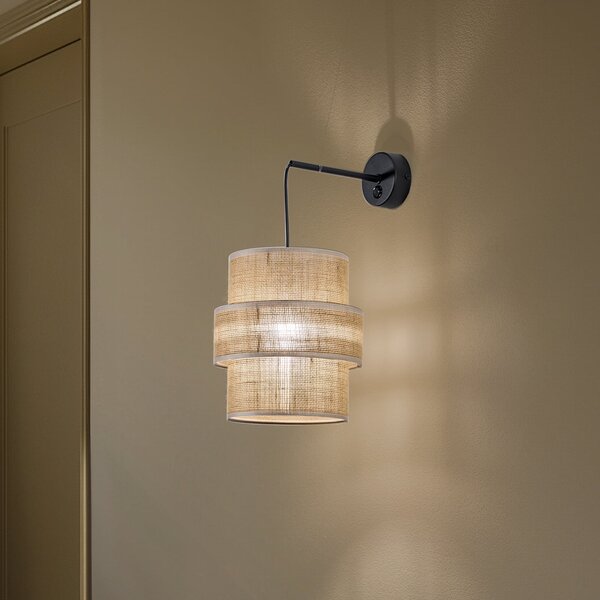 TK Lighting Aplică Calisto, iută, maro natural, întrerupător, Maro / Rugină, Camera de zi / sufragerie, Țesătură / Textil, Perete rotund