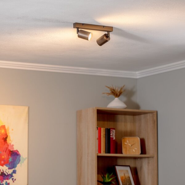 TK Lighting Spot de plafon Top, reglabil, maro, liniar cu două lumini, reglabil, Maro / Rugină, Camera de zi / sufragerie, Metal, Modern, Plafon cu flacără multiplă
