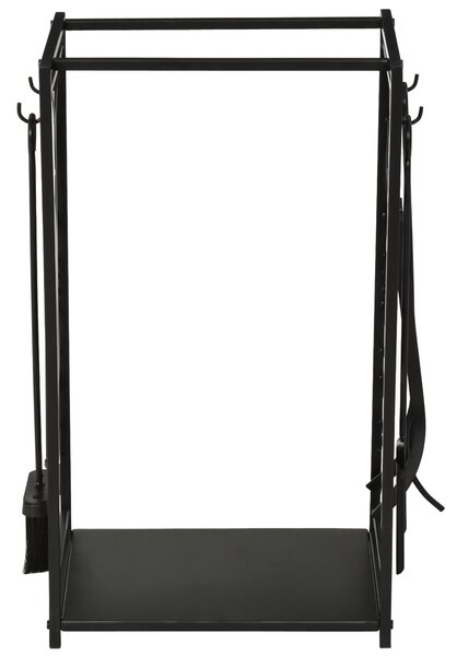 HOMCOM Rack din lemn de ars Suport lemne 4 scule din otel Max. 100kg negru