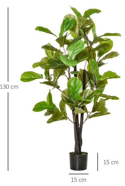 Ficus Artificial 130cm de Interior si Exterior, Planta Artificiala cu efect Realist cu 78 de Frunze HOMCOM | Aosom Romania