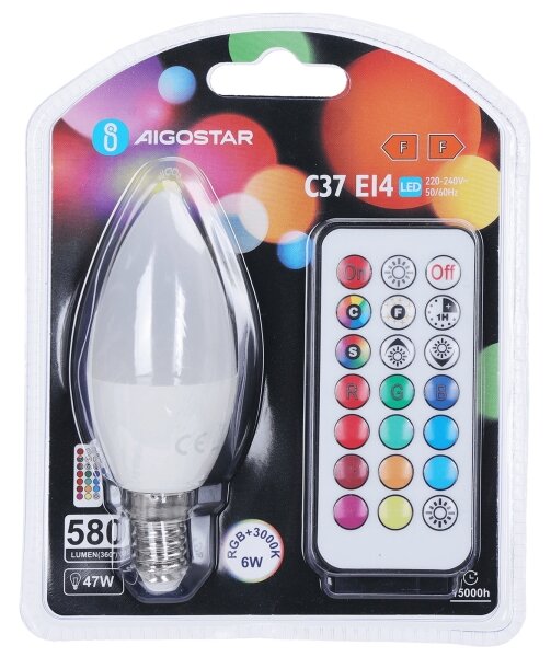 Aigostar - Bec LED RGBW reglabil C37 E14/6W/230V 3000K + telecomandă