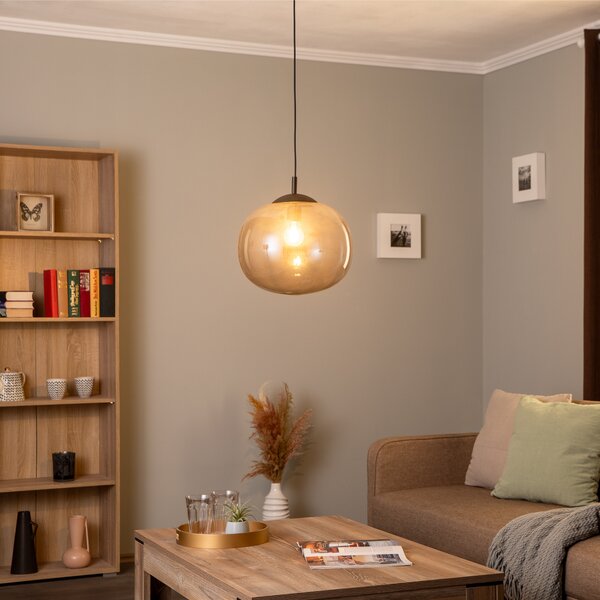 TK Lighting Lampă suspendată Vibe, sticlă gri-grafit-transparentă, Ø 35 cm, reglabil, Transparent, Camera de zi / sufragerie, Sticlă, Modern