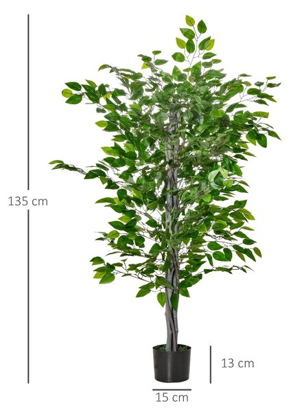 HOMCOM ficus artificial, ghiveci inclus, 135 cm, verde | Aosom Romania