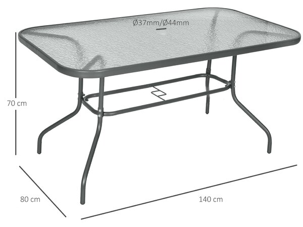 Outsunny Masă de Exterior din Metal și Sticlă Temperată cu Orificiu pentru Umbrelă, Ideală pentru Terasă/Grădină/Verandă, 140x80x70cm | Aosom Romania