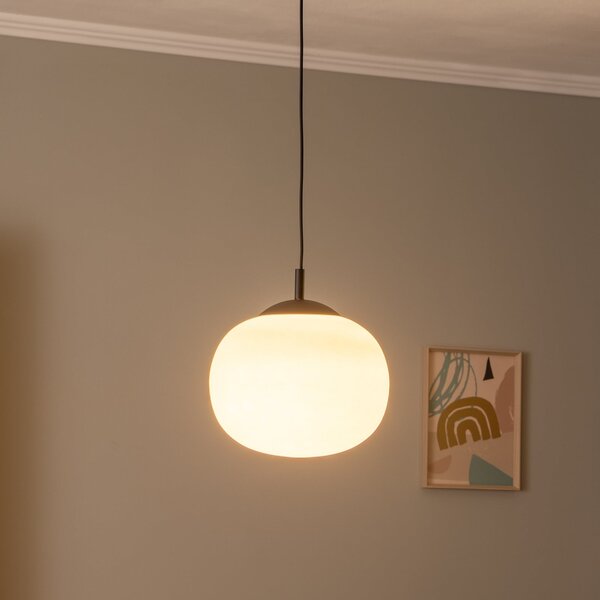 TK Lighting Lampă suspendată Vibe, sticlă albă opalină, Ø 30 cm, reglabil, Alb, Camera de zi / sufragerie, Sticlă, Modern