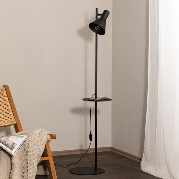 TK Lighting Lampă de podea Jump, negru, reglabilă, raft, Negru, Camera de zi / sufragerie, Metal, Modern, Proiector suspendat
