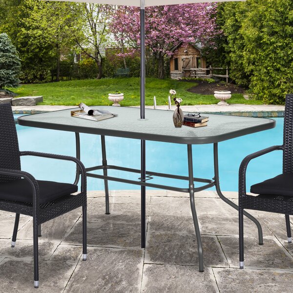 Outsunny Masă de Exterior din Metal și Sticlă Temperată cu Orificiu pentru Umbrelă, Ideală pentru Terasă/Grădină/Verandă, 140x80x70cm | Aosom Romania