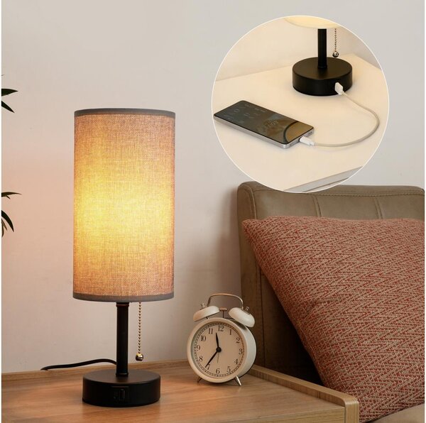 Brilagi - Lampă de masă cu port USB TABLON 1xE27/25W/230V negru/gri
