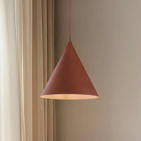 TK Lighting Lampă suspendată Cono, cu 1 bec, Ø 27 cm, roșu cărămiziu, reglabil, Roșu, Camera de zi / sufragerie, Metal, Modern