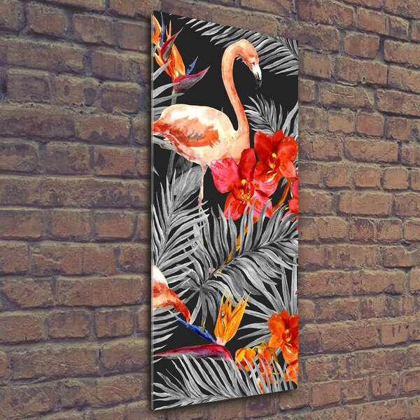 Tablou sticlă Flamingos și flori