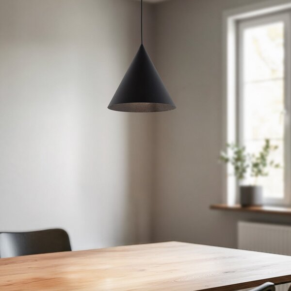 TK Lighting Lampă suspendată Cono, cu 1 bec, Ø 27 cm, negru, reglabil, Negru, Camera de zi / sufragerie, Metal, Modern
