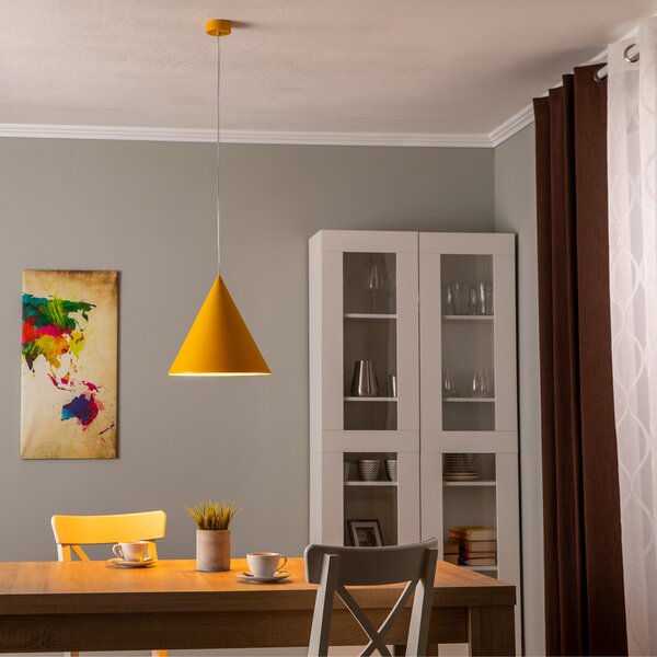TK Lighting Suspensie Cono, o singură lumină, Ø 32 cm, galbenă, reglabil, Galben, Camera de zi / sufragerie, Metal, Modern