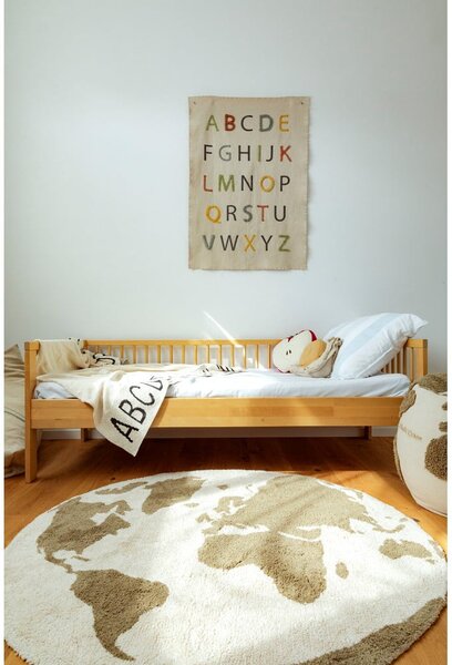 Covor pentru copii verde-crem lavabil, țesut manual din bumbac ø120 cm World Map – Lorena Canals