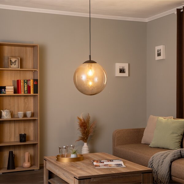 TK Lighting Lampă suspendată Esme, sticlă, grafit-transparent, 1 lumină, Ø 35 cm, reglabil, Transparent, Camera de zi / sufragerie, Sticlă, Modern, glob