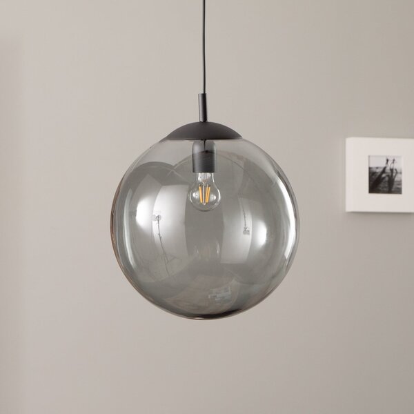 TK Lighting Lampă suspendată Esme, sticlă, grafit-transparent, 1 lumină, Ø 35 cm, reglabil, Transparent, Camera de zi / sufragerie, Sticlă, Modern, glob