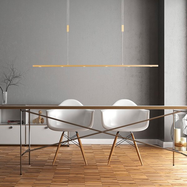 Quitani Lampă suspendată LED Tolu, lungime 119 cm, alamă, reglabil, Auriu / Alamă, Camera de zi / sufragerie, Metal, Modern
