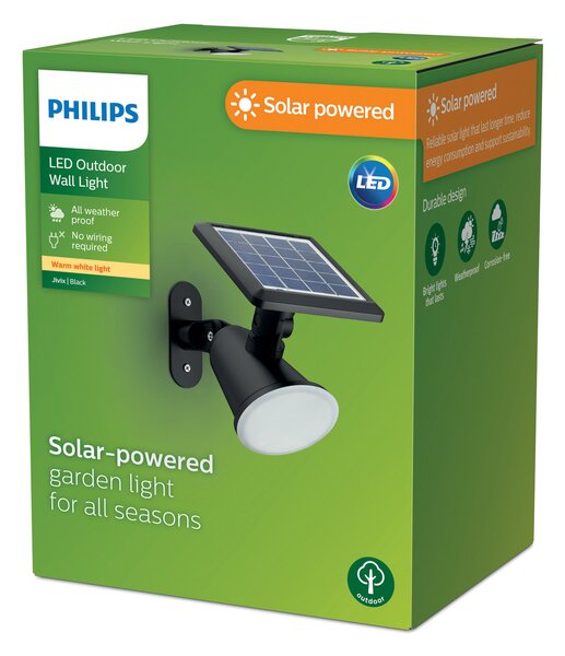 Philips Aplică de perete solară LED Jivix, Negru, Plastic, Modern