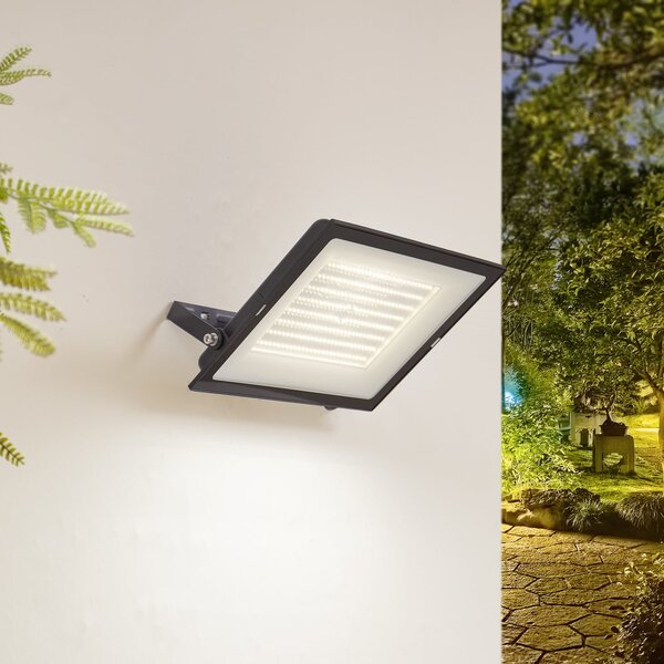 PRIOS Prios LED spot de exterior Maikel, 200W, 16000lm, metal, Negru, Aluminiu, Modern, Perete unghiular