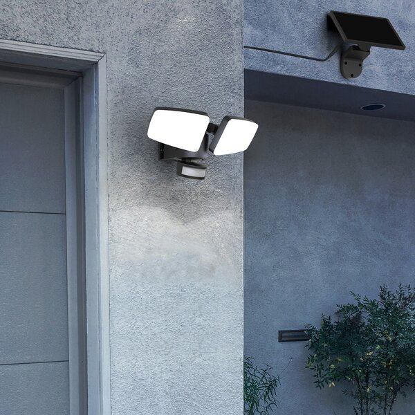 Heitronic LED solar de perete pentru exterior Duplex, 2 becuri, montare pe colț, Negru, Plastic